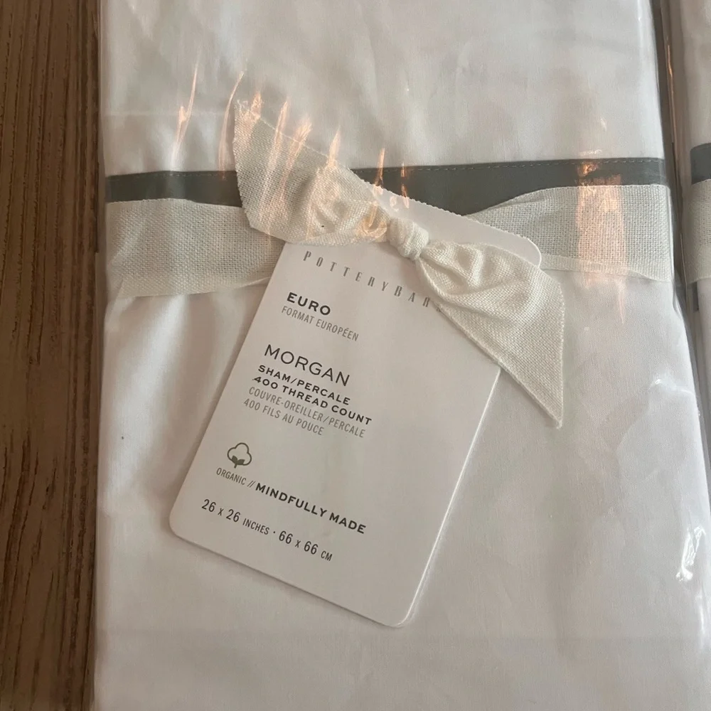 Pottery barn set if 2 Morgan Euro sham organic cotton grey border NWT